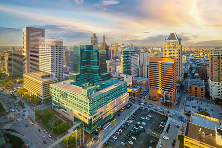 美国马里兰州市风景的巴尔的摩市中心天际港口建筑学建筑景观市中心日落商业地标城市图片