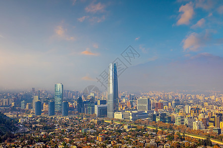 圣地亚哥市下城智利城市景象天线摩天大楼住宅旅行全景天际爬坡景观山脉市中心日落图片