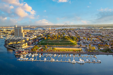 美国马里兰州市风景的巴尔的摩市中心都市天际全景吸引力景观建筑港口日落建筑学商业图片