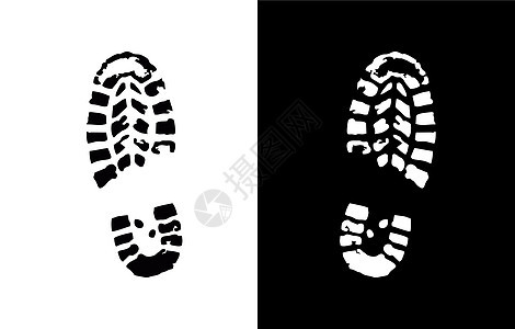 鞋面打印矢量符号赤脚跑步烙印脚印白色黑色插图运动鞋类身份图片
