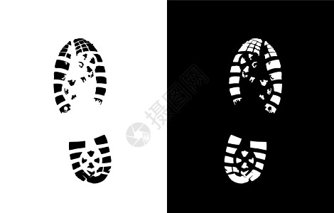 鞋面打印矢量符号身份脚步声脚步男人烙印白色黑色墨水运动鞋赤脚图片