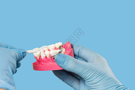 有牙签的牙医 和人下巴的布局空腔假肢教育治疗牙科牙齿嘲笑药品示范牙线图片