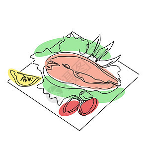 配有沙拉柠檬和西红柿的菜鲑鱼图片