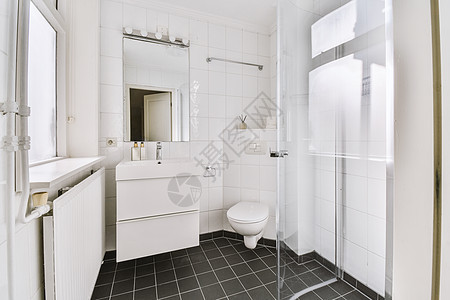 厕所和下水道的厕所白色卫生间卫生脸盆公寓浴室反射陶瓷家庭镜子图片
