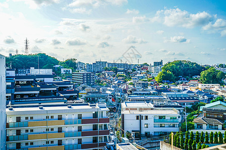 横滨市的城市风景和蓝色天空房子景观建筑居民区城市蓝天居住区住宅街景图片