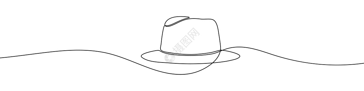 巴拿马帽子的连续线图画 巴拿马帽子一线图标中风一条线草图女性插图涂鸦配饰创造力黑色头饰图片