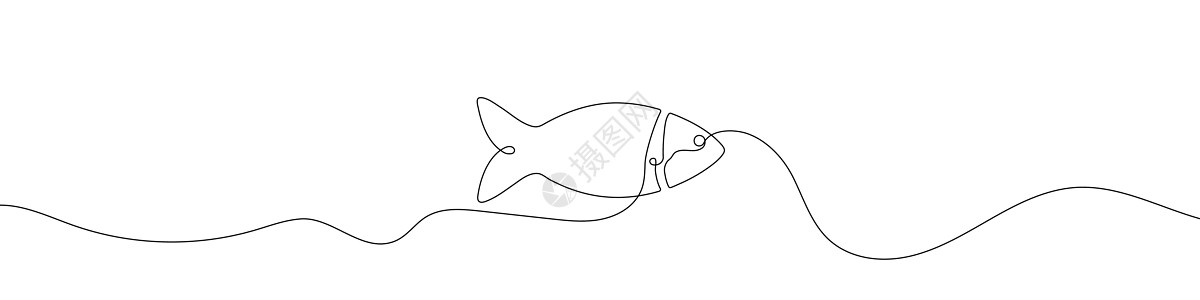 鱼线详情页鱼线底底底 一条鱼类连续直线绘画插画