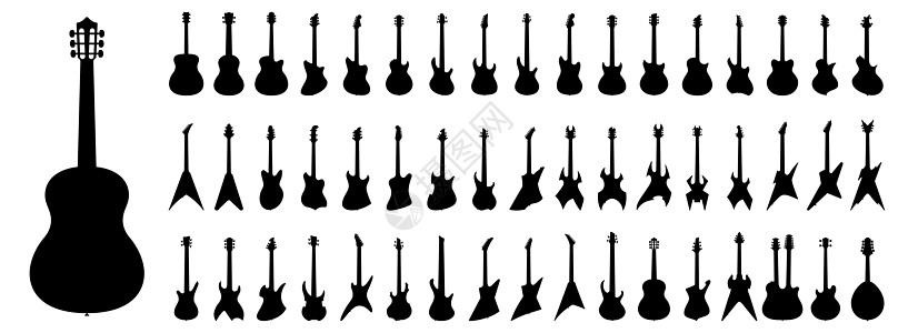 吉他图标被隔绝 各种吉他光影 一套黑色吉他图标图片