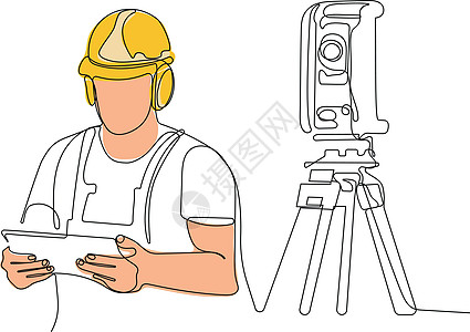 白种工人头戴头盔使用平板电脑男性木工绘画职业专家木材画线工作台验船师工程师图片