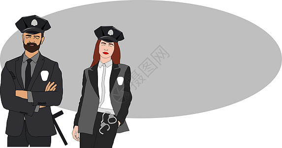 制服插图中的男女警察站在警车 警察和女警察旁边图片