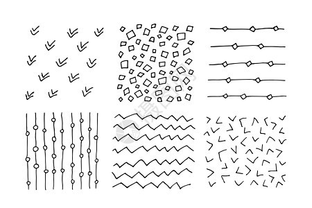 一套手画黑白纹理潮人墙纸收藏织物网络插图海浪装饰品包装草图背景图片