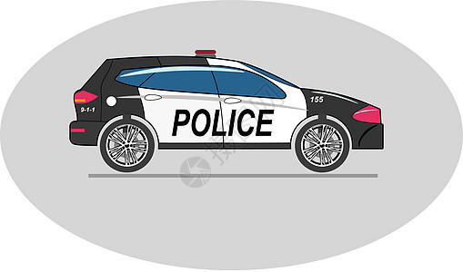 黑色警车图标 城市巡逻车在白色背景上被隔离 平板风格图片