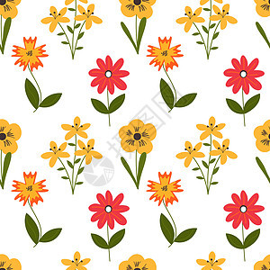 无缝的可爱花卉矢量模式背景 白色背景上的花朵模式 EPS织物墙纸插图打印叶子树叶玫瑰装饰品手绘水彩图片