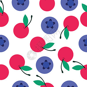 无缝结构的多汁森林浆果库布尼基 蓝莓 樱桃 白色背景上的矢量插图图片