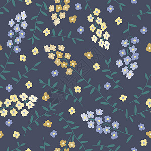 无缝模式 黄花和蓝花在黑暗背景上图片