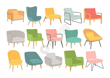斯堪的纳维亚风格椅子设置平板设计矢量图片