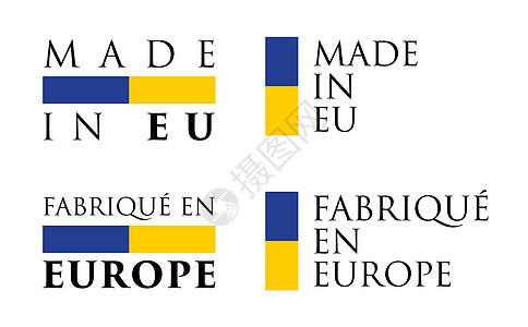 简单的欧盟制造/ 法语翻译 标签 带有民族色彩的文本水平和垂直排列图片