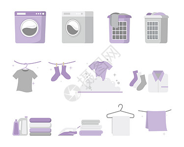 洗衣剪贴片集 白色背景孤立家用电器的矢量插图(白底独立家用电器)图片