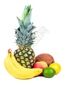 热带热带水果黄色绿色白色菠萝团体香蕉叶子柠檬食物椰子图片