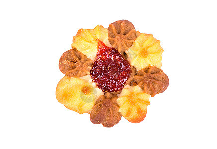 果酱饼干小吃糕点粉状红色宏观烘烤甜点食物白色图片