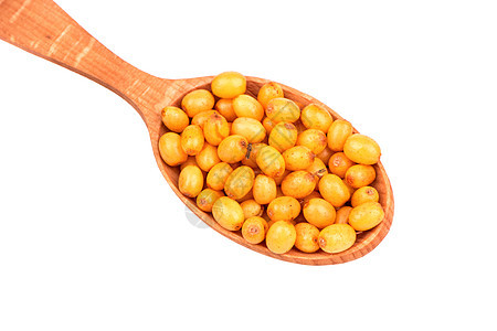 勺子里的巴克松浆果橙子黄色草本植物药品季节浆果食物团体沙棘白色图片