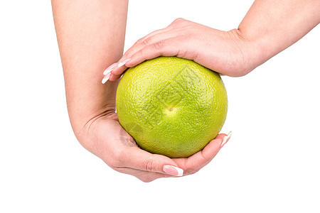 水果Oroblanco在手异国杂交种绿色白色手指食物情调女士美甲柚子图片
