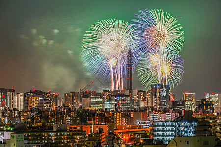 横滨市风和烟花节智能节汇演高层人造诗建筑群房地产城市公寓电塔形象夜景图片