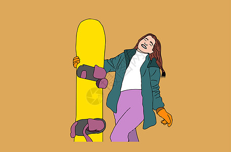 有滑雪鞋的女孩 穿夹克和滑雪护目镜的女孩娱乐卡通片速度下坡滑雪者爱好玻璃闲暇滑雪板衣服图片