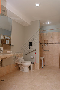 一间医院房间里的浴室碎片 是的洗澡座位护理安全淋浴扶手壁橱人士卫生间残障图片