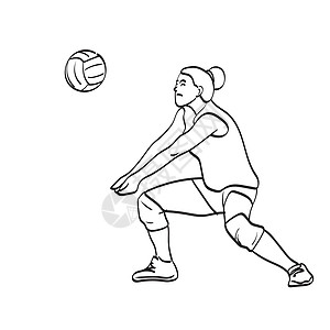 带球和装备的女子排球运动员 在白色背景上与世隔绝的矢量图解手图片