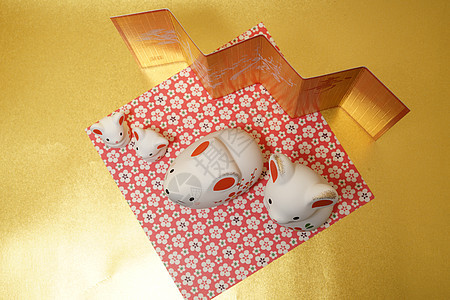 货币年度日历材料新年卡和新年材料孩子风格小动物老鼠金箔背景屏风金子贺卡陷阱图片