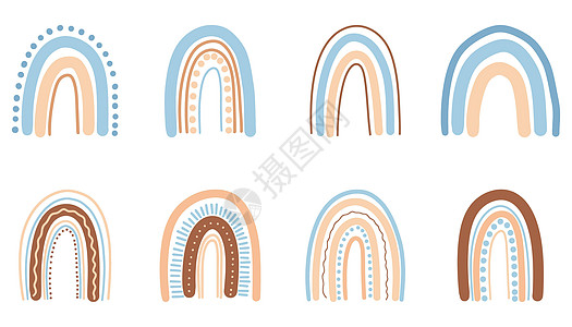 儿童房墙壁装饰的波西米亚风格彩虹 简单的涂鸦矢量手绘拱形插图 用于印刷 织物 墙纸的斯堪的纳维亚彩虹苗圃纺织品派对女孩艺术天空标图片
