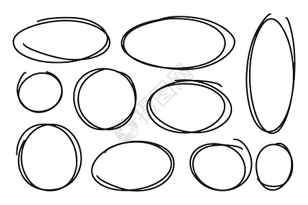 一套圆形拼字大纲图纸框 Oval 横幅收藏草图边界椭圆框架气泡椭圆形划痕艺术白色插图图片