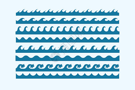 海浪图案 不同风格的曲线各套图标集海洋边界框架水平航行刷子白色收藏液体图片
