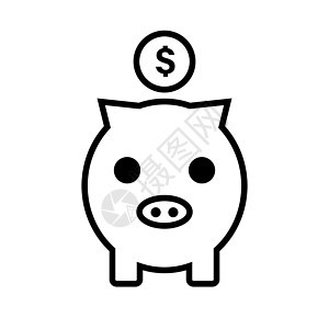 美元硬币和小猪银行图标 矢量图片