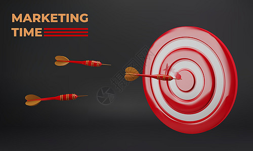 现实的3D设计红目标和箭头 矢量说明 营销时间概念图片