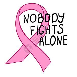 没有人孤军奋战 乳腺癌宣传月手绘黑色和粉红色插图 用于健康保护 医疗预防概念的疾病疾病丝带 女性保健设计图片