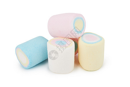 以不同颜色隔绝的棉花糖糖果粉色食物黄色牛奶巧克力白色营养甜点蓝色图片