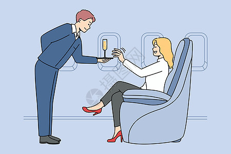 女人在飞机上坐商务舱喝香槟图片