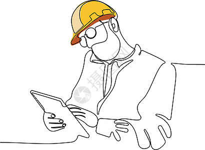 白种工人头戴头盔使用平板电脑工艺木材木头贸易一条线职业木匠画线男性职场图片