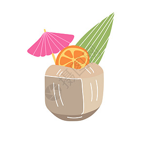 椰子水饮料 白种背景隔离的壳花椰子鸡尾酒海报美食可可牛奶异国海滩派对天堂坚果插图图片