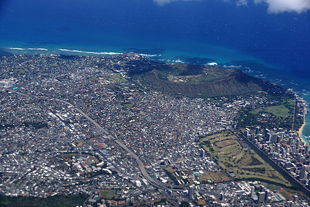 钻石头 Kapiolani公园 Waikiki 和Kahala的空中观察图片