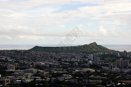 钻石头 Kapiolani公园 Waikiki 和Kapahulu镇空中观察热带冲浪酒店海洋树木摩天大楼市中心纪念碑天空旅行图片