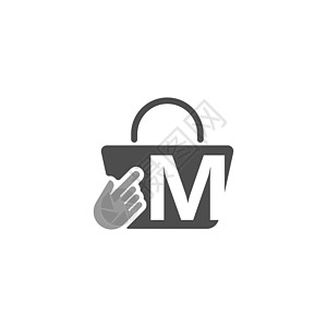 在线购物袋 光标单击使用字母M的手图标图片
