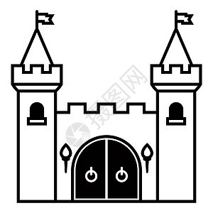 中世纪城堡的线性图标 由石墙制成图片