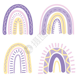 儿童房墙壁装饰的波西米亚风格彩虹 简单的涂鸦矢量手绘拱形插图 用于印刷 织物 墙纸的斯堪的纳维亚彩虹生日苗圃派对标识天空孩子打印图片