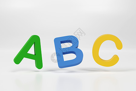 3d abc 字母 在白色背景上与反射相隔离图片