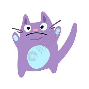 矢量滑稽紫色猫 卡通风格的儿童插图图片