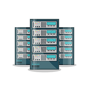平面样式的数据中心图标 孤立背景下的计算机数据中心矢量图解 存储云标志业务概念主持人架子房间互联网电脑按钮服务技术横幅托管图片