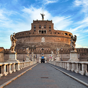 圣天使城堡在意大利罗马罗马的Castel SantAngelo 在日出时无人居住的历史纪念碑建筑风格寺庙柱子景观古物地标首都天空图片